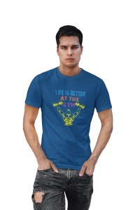 Life is Better At The Gym, Round Neck Gym Tshirt (Blue Tshirt) - Clothes for Gym Lovers - Suitable for Gym Going Person - Foremost Gifting Material for Your Friends and Close Ones