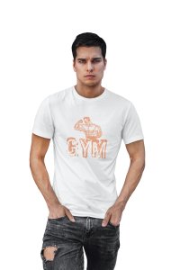 Gym, (BG Orange), Round Neck Gym Tshirt - Clothes for Gym Lovers (White Tshirt) - Foremost Gifting Material for Your Friends and Close Ones