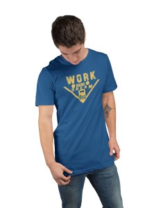Work Hard, Dream Big, (BG Golden), Round Neck Gym Tshirt (Blue Tshirt) - Clothes for Gym Lovers - Suitable for Gym Going Person - Foremost Gifting Material for Your Friends and Close Ones