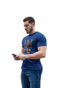 Feel The Pain, Curved Lines Round Neck Gym Tshirt (Orange) (Blue Tshirt) - Clothes for Gym Lovers - Suitable for Gym Going Person - Foremost Gifting Material for Your Friends and Close Ones