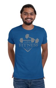 Fitness Gym, 2 Barbells, (BG Grey), Round Neck Gym Tshirt - Clothes for Gym Lovers - Suitable for Gym Going Person - Foremost Gifting Material for Your Friends and Close Ones