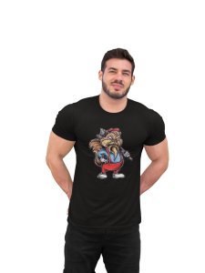 Animated angry squirrel - printed round crew neck cotton tshirts for men