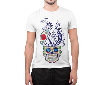 Colourful open mind skull - White - printed T-shirts - Men's stylish clothing - Cool tees for boys