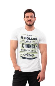 Change machine - White - printed T-shirts -Abstract Funny thoughtful creative illustrations - Men's stylish clothing - Cool tees for boys
