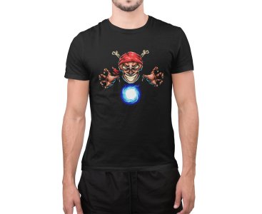 Evil skull with crystal ball -round crew neck cotton tshirts for men