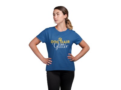 Dog hair glitter-Blue-printed cotton t-shirt - comfortable, stylish