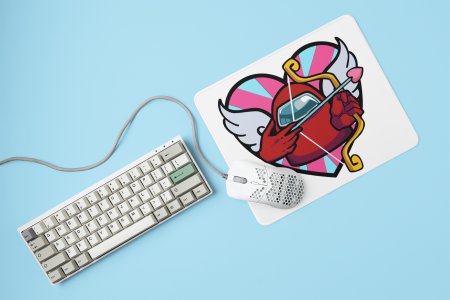 Pink heart arrow, Squid game man - Printed animated creature Mousepads