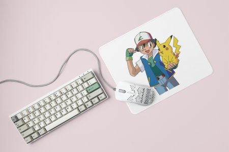Ash Ketchum and Pikachu - Printed animated creature Mousepads