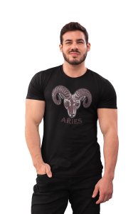 Aries symbol, (BG black) - Printed Zodiac Sign Tshirts - Made especially for astrology lovers people