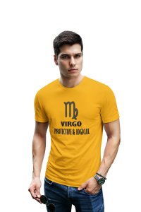 Virgo, protective and logical (BG Black) (Yellow T) - Printed Zodiac Sign Tshirts - Made especially for astrology lovers people