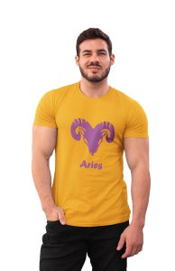 Aries (BG purple) (Yellow T) - Printed Zodiac Sign Tshirts - Made especially for astrology lovers people