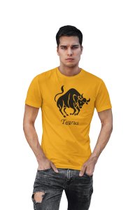 Taurus symbol (BG Black) (Yellow T) - Printed Zodiac Sign Tshirts - Made especially for astrology lovers people