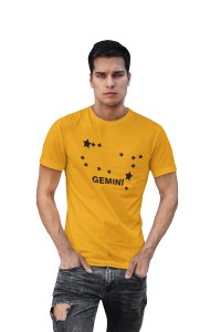Gemini stars (BG Black) (Yellow T) - Printed Zodiac Sign Tshirts - Made especially for astrology lovers people