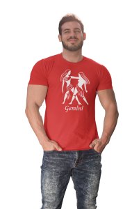 Gemini (BG white) (Red T) - Printed Zodiac Sign Tshirts - Made especially for astrology lovers people