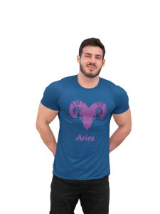 Aries (BG Violet)(Blue T) - Printed Zodiac Sign Tshirts - Made especially for astrology lovers people