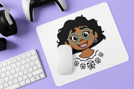 Curly hair girl, green spects - Printed animated Mousepad for animation lovers