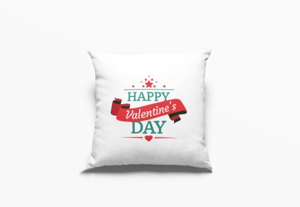 Happy Valentine's Day Text in Green And White -Printed Pillow Covers For (Pack Of Two)