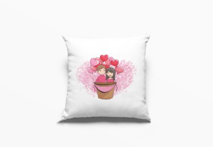 Heart Hot Balloon Couple-Printed Pillow Covers For (Pack Of Two)