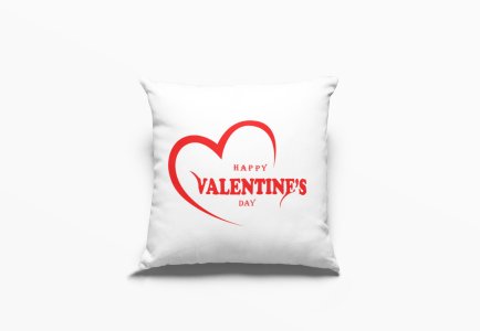 Happy Valentine's Day text in Red -Printed Pillow Covers For (Pack Of Two)