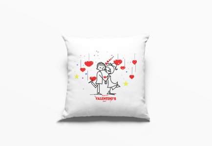 Couple Holding Hands Romantic With Hanging Hearts - Printed Pillow Covers For (Pack Of Two)