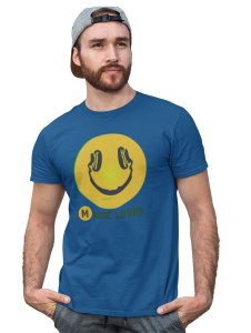 Smile with a Headphone Blend T-shirt (Blue) - Clothes for Emoji Lovers - Suitable for Fun Events - Foremost Gifting Material for Your Friends and Close Ones