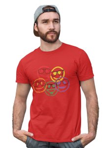Scribbled Five different Emojis T-shirt (Red) - Clothes for Emoji Lovers - Foremost Gifting Material for Your Friends and Close Ones