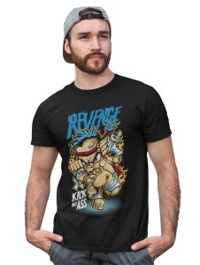 Revenge Black Round Neck Cotton Half Sleeved T-Shirt with Printed Graphics