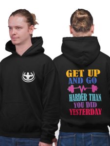 Go Harder Than You Did Yesterday printed artswear black hoodies for winter casual wear specially for Men