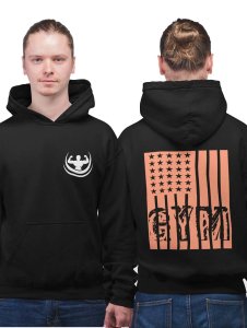Gym Written in Front of a Flag printed artswear black hoodies for winter casual wear specially for Men