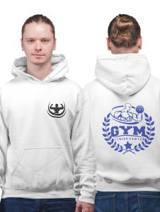 Gym, Fitness Center, Blue Leaves Inside The Circle  printed artswear white hoodies for winter casual wear specially for Men