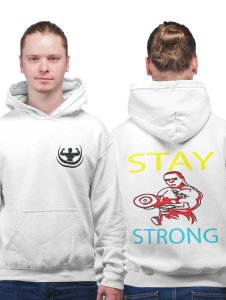 Stay Strong, (Yellow and White) printed artswear white hoodies for winter casual wear specially for Men