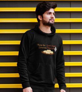 Keep the soan papdi printed diwali themed black Hoodie specially for diwali festival