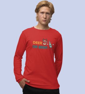 Deer Or Beer: Beautifully CraftedFull Sleeve T-shirtsRed Best Gift for Boys Girls