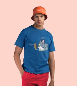 No More 2023 Blue New Year Printed T-shirt For Mens