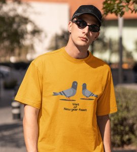 New Year Feast Yellow Graphic Printed T-shirt For Mens Boys