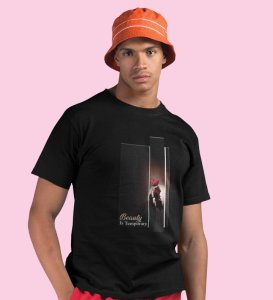 Mirage, City Lights: Black Front Printed Round Neck Tee - A Fashion Essential for Men