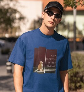 Vibe Alone, Street Couture: Blue Men's Oversized Tee with Eye-Catching Front Graphic