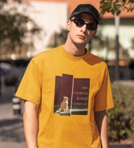 Vibe Alone, Street Couture: Yellow Men's Oversized Tee with Eye-Catching Front Graphic