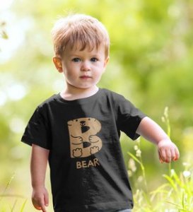 Beary bear, Printed Cotton Tshirt (black) for Boys