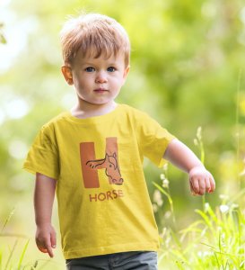 Homely Horse, Boys Round Neck Printed Blended Cotton tshirt (yellow)