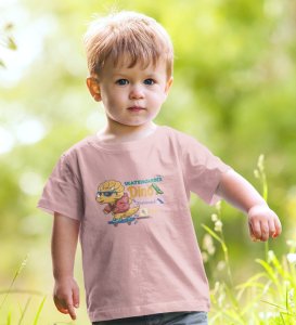 Dino Skater, Printed Cotton Tshirt (baby pink) for Boys