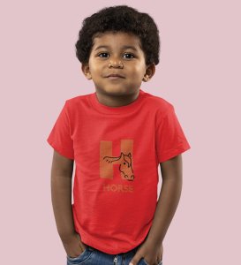 Homely Horse, Boys Round Neck Printed Blended Cotton Tshirt (Red)