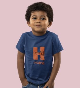 Homely Horse, Boys Round Neck Printed Blended Cotton Tshirt (Navy blue)