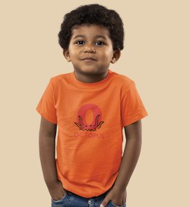Ocean Octopus, Boys Printed Crew Neck Tshirt (Orange)