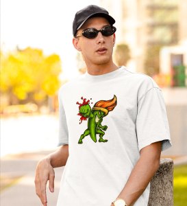 Ferocious Chilli White Round Neck Cotton Half Sleeved Men's T-Shirt with Printed Graphics